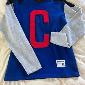 Mens Blue and Gray Long Sleeve Shirt with Red Letter